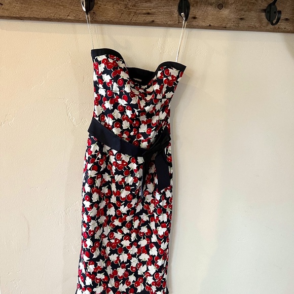 Karen Mullen Black, Red, White - Cherry Print Strapless Dress, Size US 4 - Picture 1 of 4